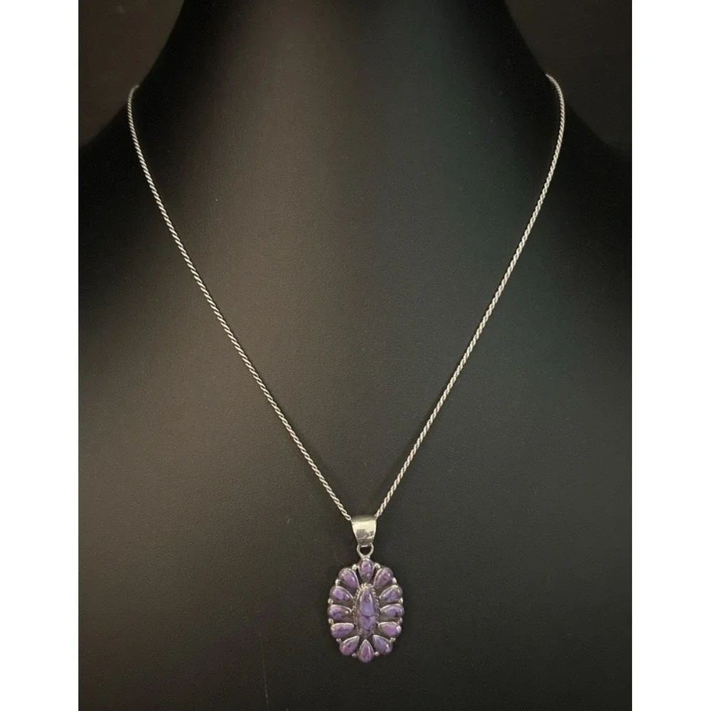 Purple Turquoise Gemstone Pendant Necklace 925 Sterling Silver Jewelry 20